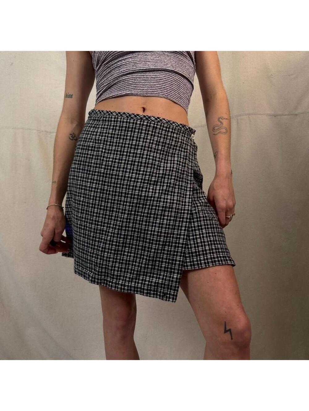 Vintage Paris Sport Club Linen Blend Wrap Skort grunge plaid skirt 90s style